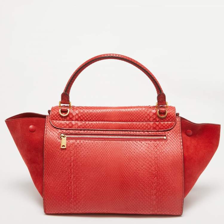 Pre Owned Celine Red Python and Suede Medium Trapeze Bag