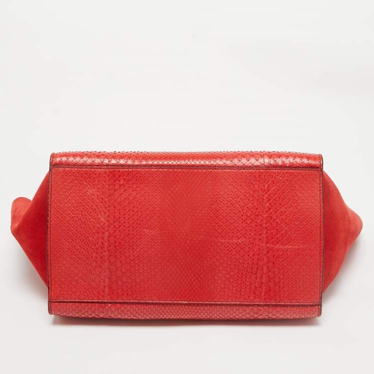 Pre Owned Celine Red Python and Suede Medium Trapeze Bag