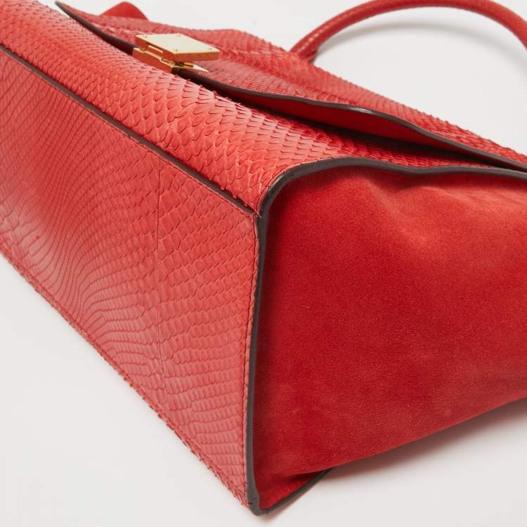 Pre Owned Celine Red Python and Suede Medium Trapeze Bag