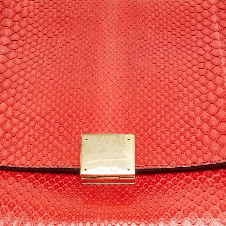 Pre Owned Celine Red Python and Suede Medium Trapeze Bag