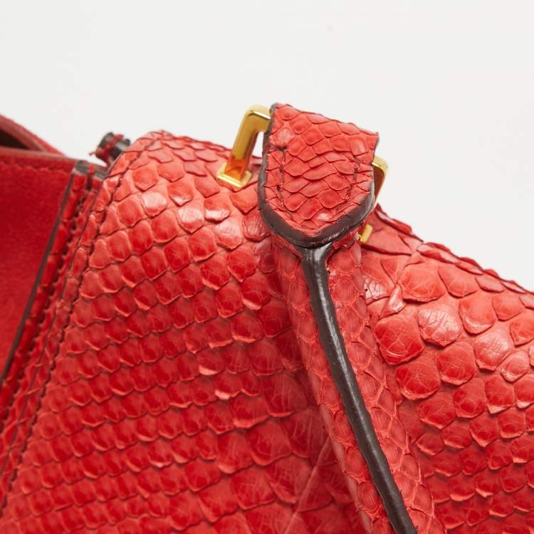 Pre Owned Celine Red Python and Suede Medium Trapeze Bag