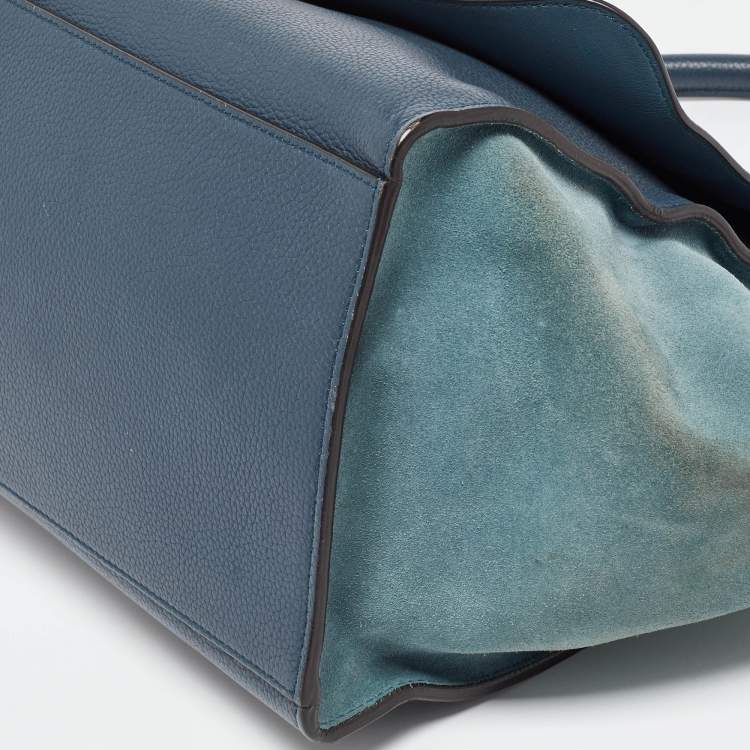 Pre Owned Celine Blue Leather and Suede Medium Trapeze Top Handle Bag