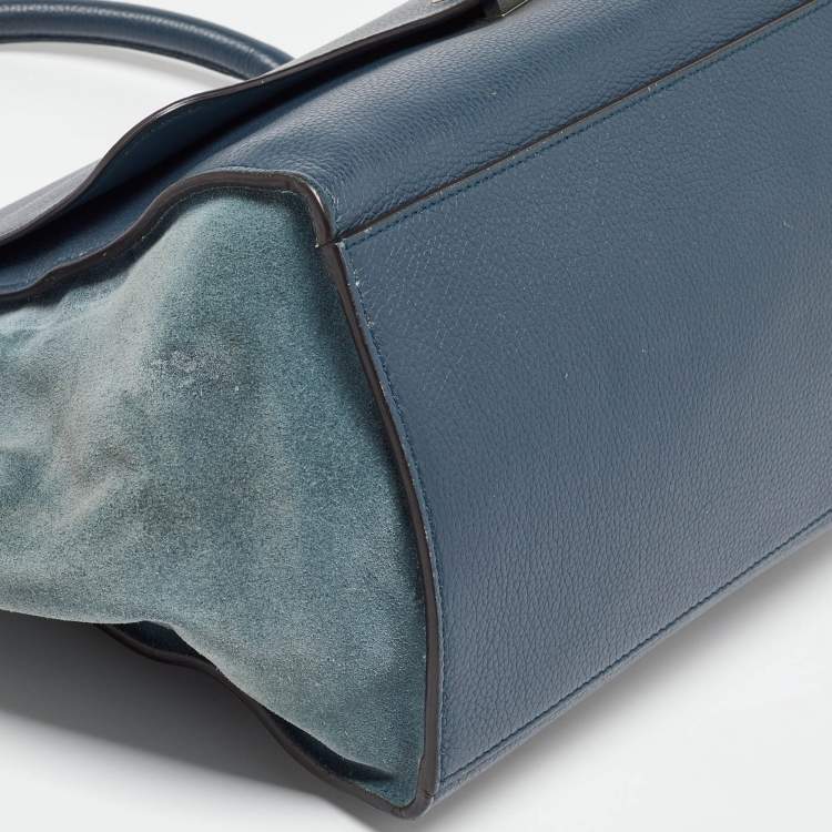 Pre Owned Celine Blue Leather and Suede Medium Trapeze Top Handle Bag