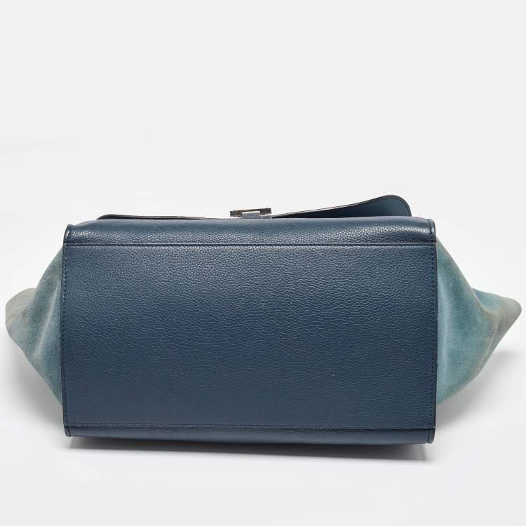 Pre Owned Celine Blue Leather and Suede Medium Trapeze Top Handle Bag