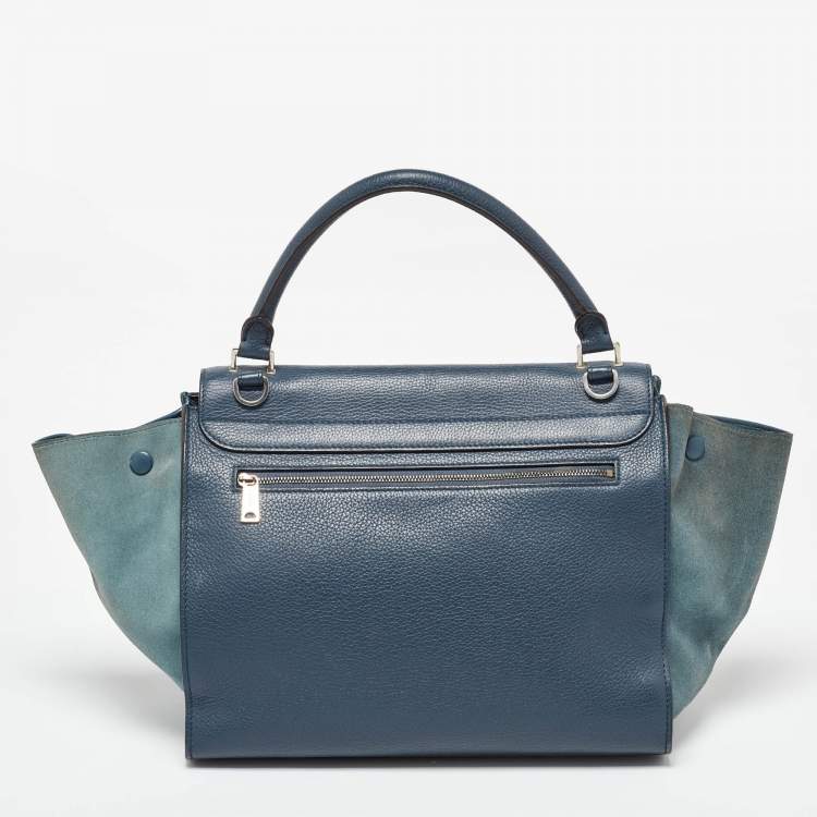 Pre Owned Celine Blue Leather and Suede Medium Trapeze Top Handle Bag