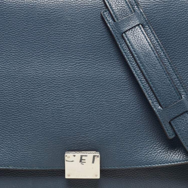 Pre Owned Celine Blue Leather and Suede Medium Trapeze Top Handle Bag