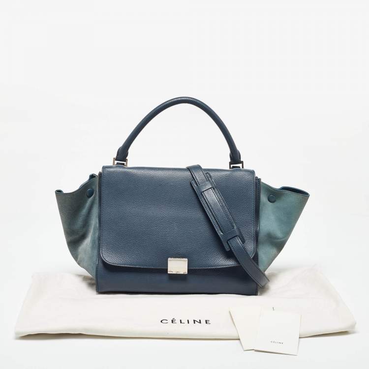 Pre Owned Celine Blue Leather and Suede Medium Trapeze Top Handle Bag