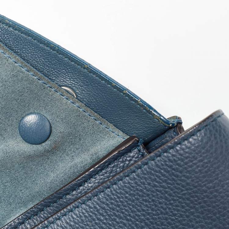 Pre Owned Celine Blue Leather and Suede Medium Trapeze Top Handle Bag