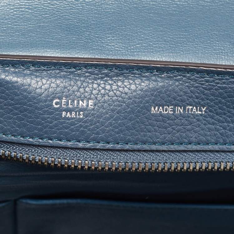 Pre Owned Celine Blue Leather and Suede Medium Trapeze Top Handle Bag