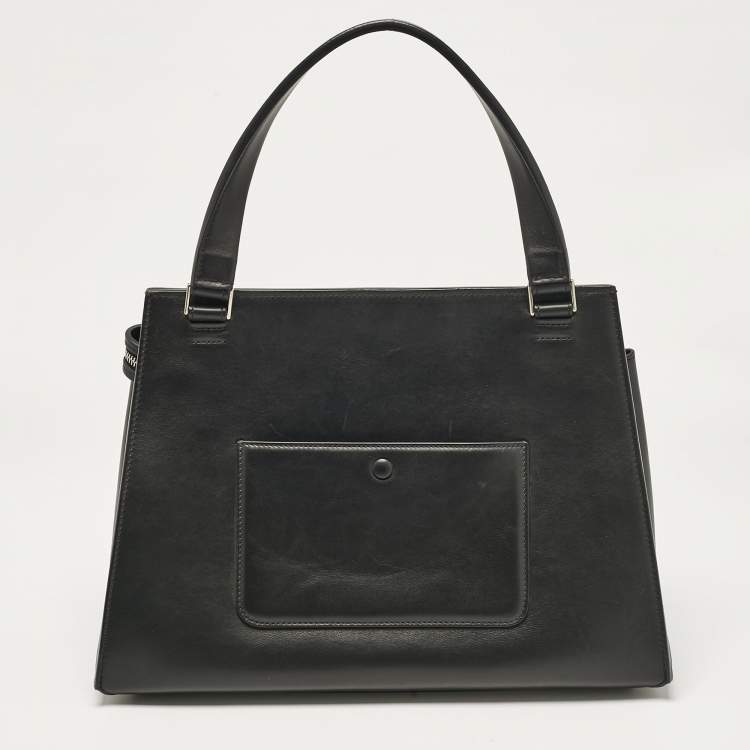 Pre Owned Celine Black/Beige Leather Medium Edge Top Handle Bag
