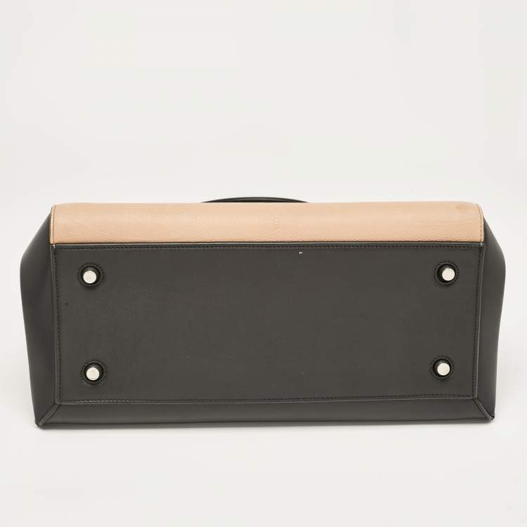 Pre Owned Celine Black/Beige Leather Medium Edge Top Handle Bag