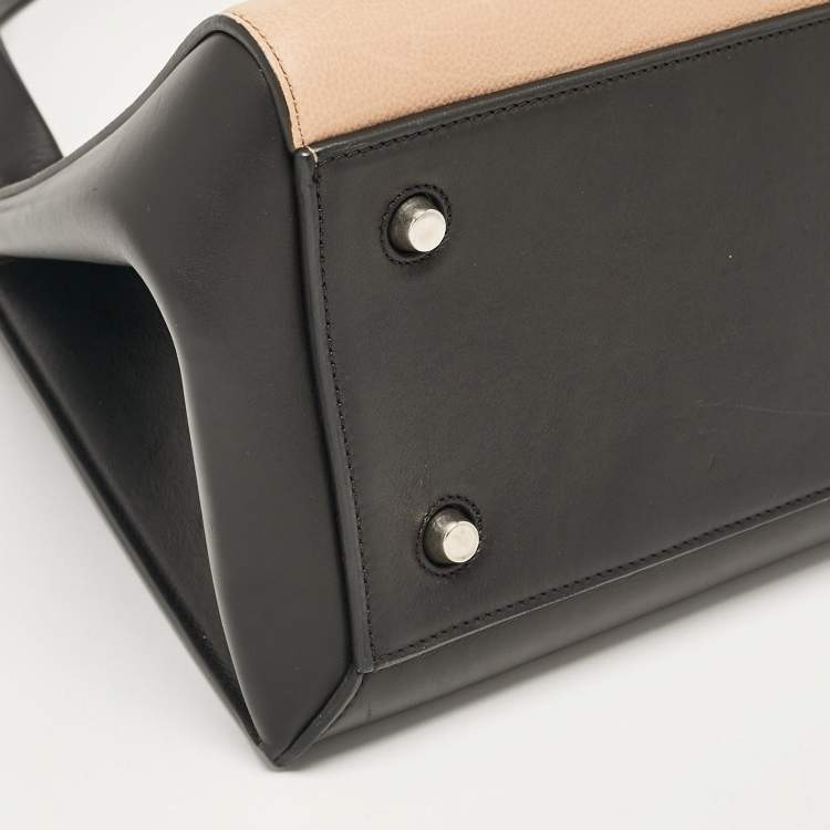 Pre Owned Celine Black/Beige Leather Medium Edge Top Handle Bag
