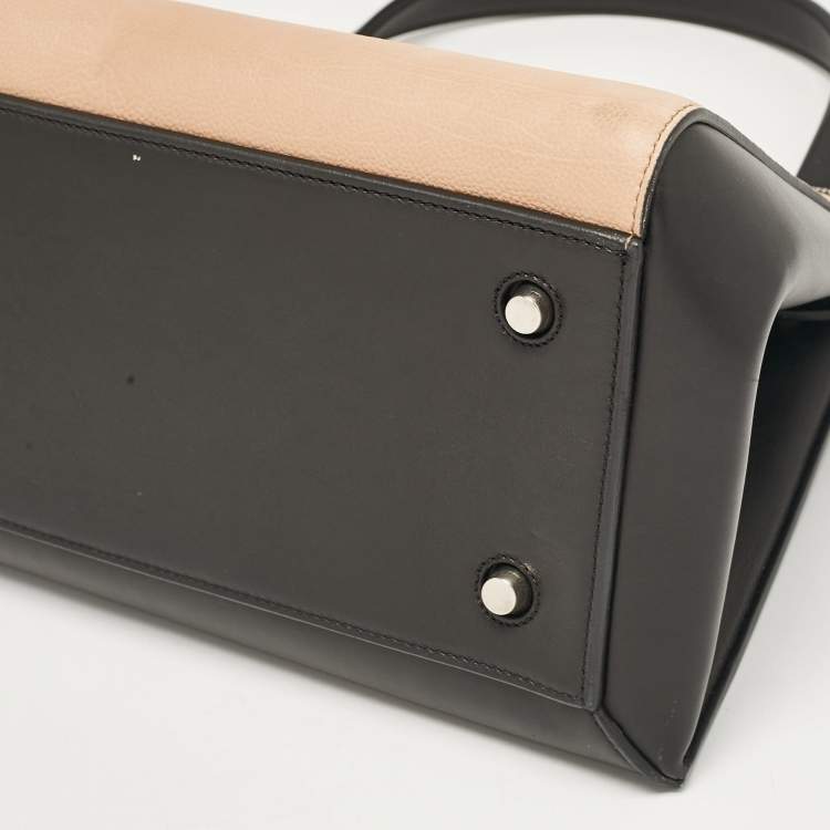 Pre Owned Celine Black/Beige Leather Medium Edge Top Handle Bag