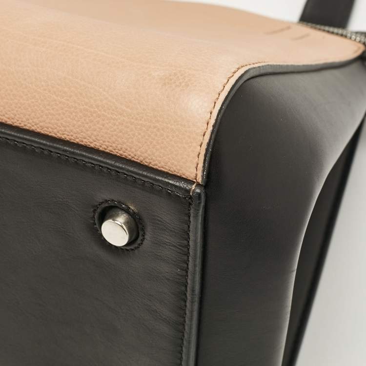 Pre Owned Celine Black/Beige Leather Medium Edge Top Handle Bag