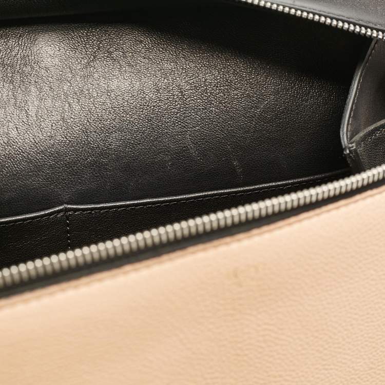 Pre Owned Celine Black/Beige Leather Medium Edge Top Handle Bag