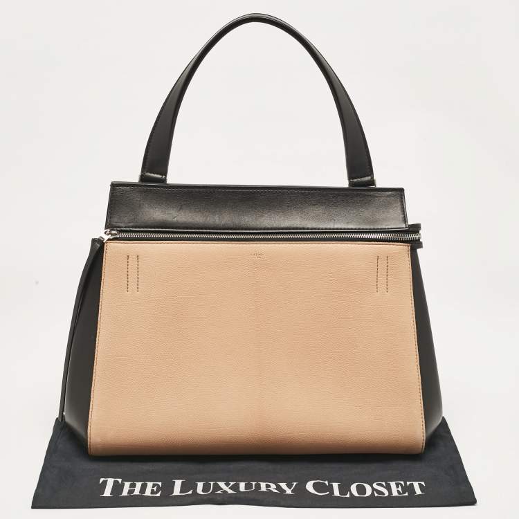 Pre Owned Celine Black/Beige Leather Medium Edge Top Handle Bag