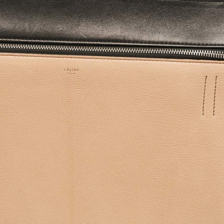 Pre Owned Celine Black/Beige Leather Medium Edge Top Handle Bag
