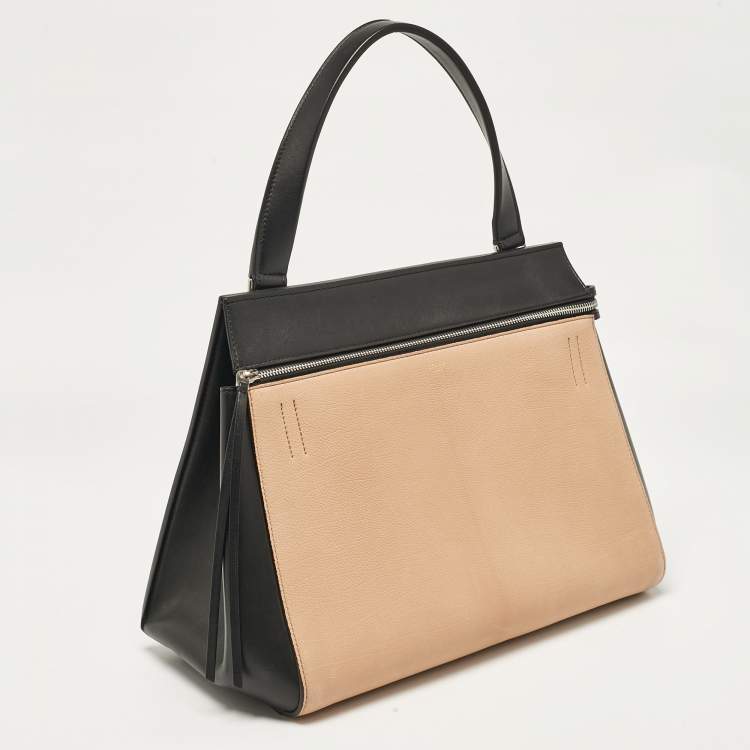 Pre Owned Celine Black/Beige Leather Medium Edge Top Handle Bag