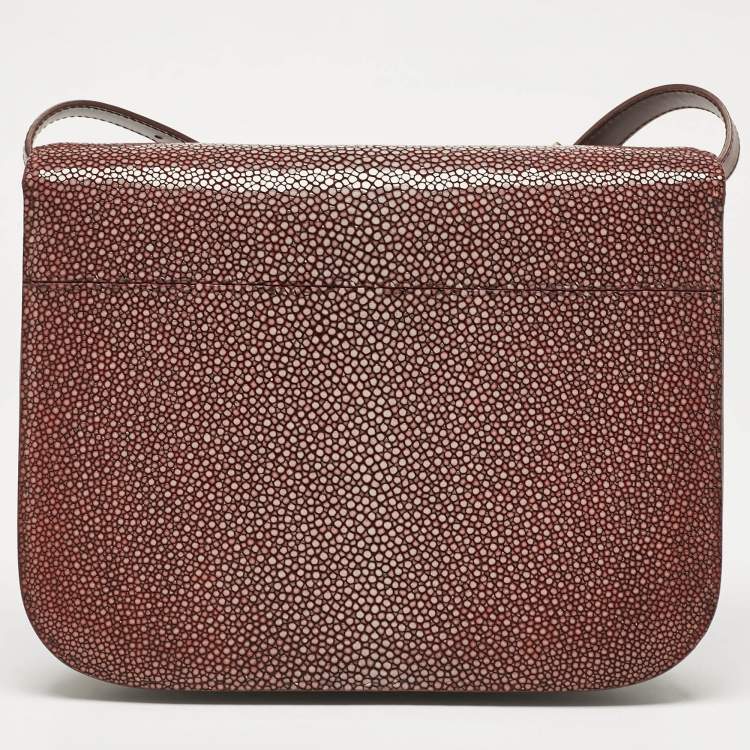 Pre Owned Celine Burgundy Stingray and Leather Medium Classic Box Shoulder Bag