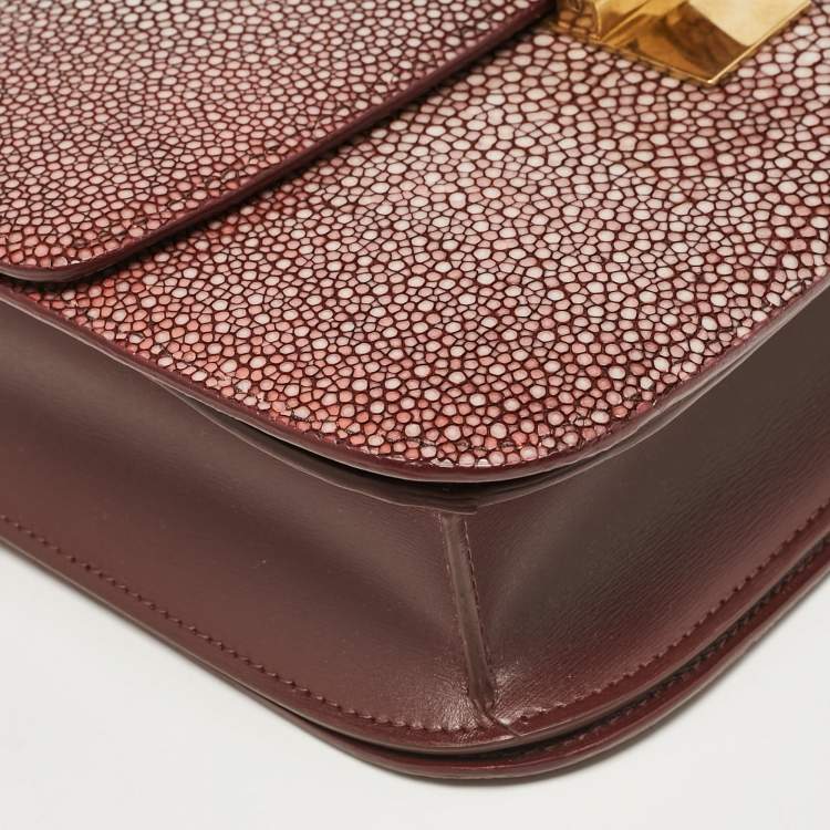 Pre Owned Celine Burgundy Stingray and Leather Medium Classic Box Shoulder Bag