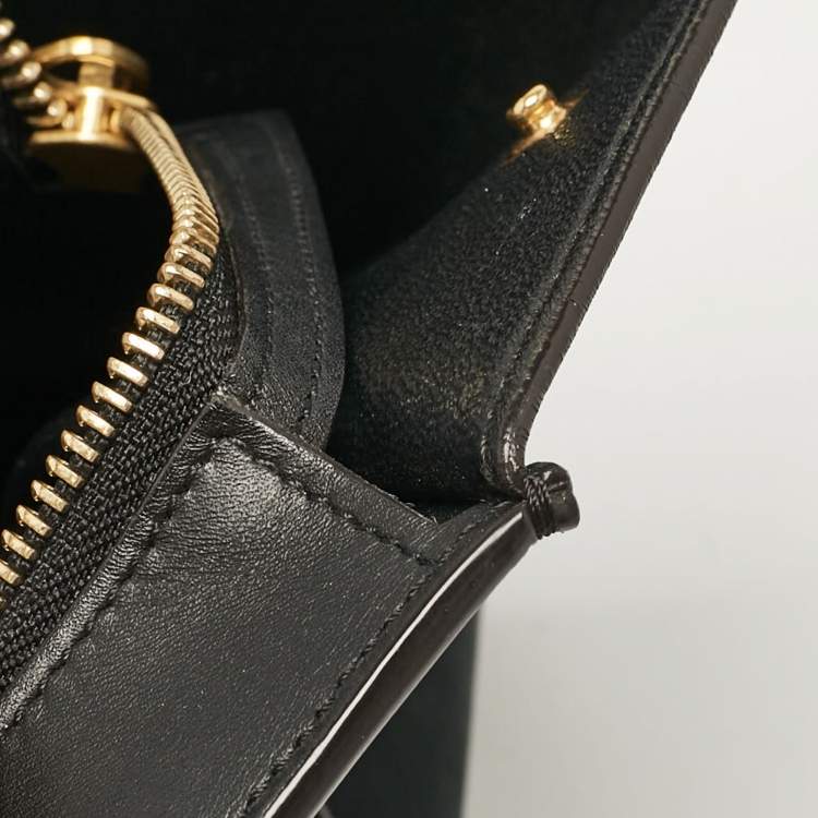 Pre Owned Celine Black Croc Embossed Nubuck and Leather Medium Trapeze Bag