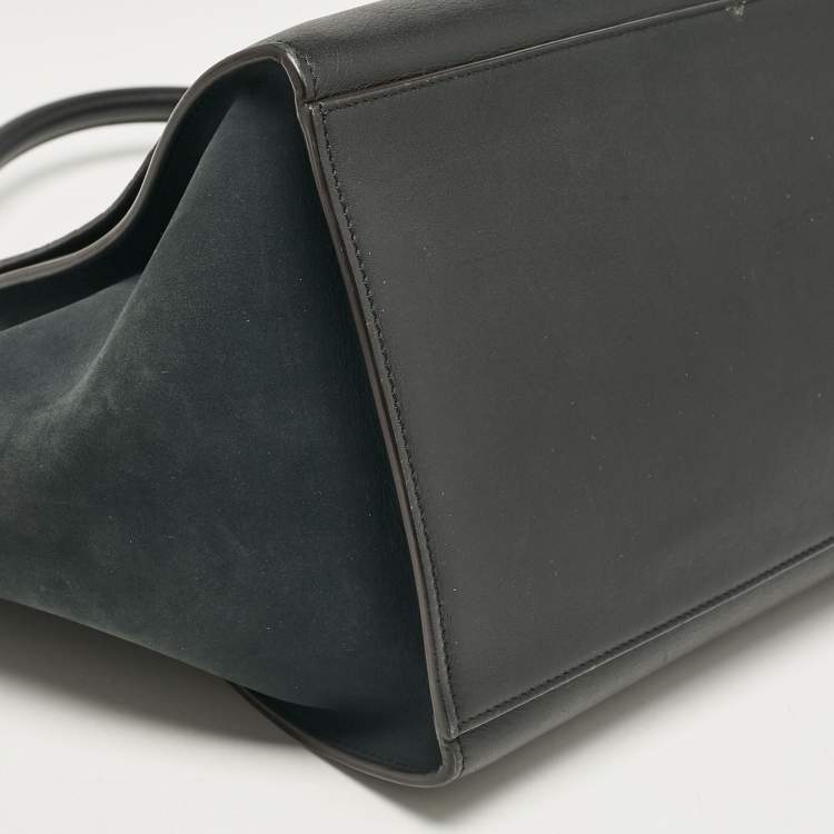 Pre Owned Celine Black Croc Embossed Nubuck and Leather Medium Trapeze Bag
