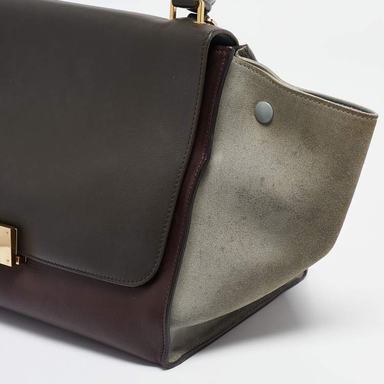 Pre Owned Celine Tricolor Leather and Suede Medium Trapeze Top Handle Bag
