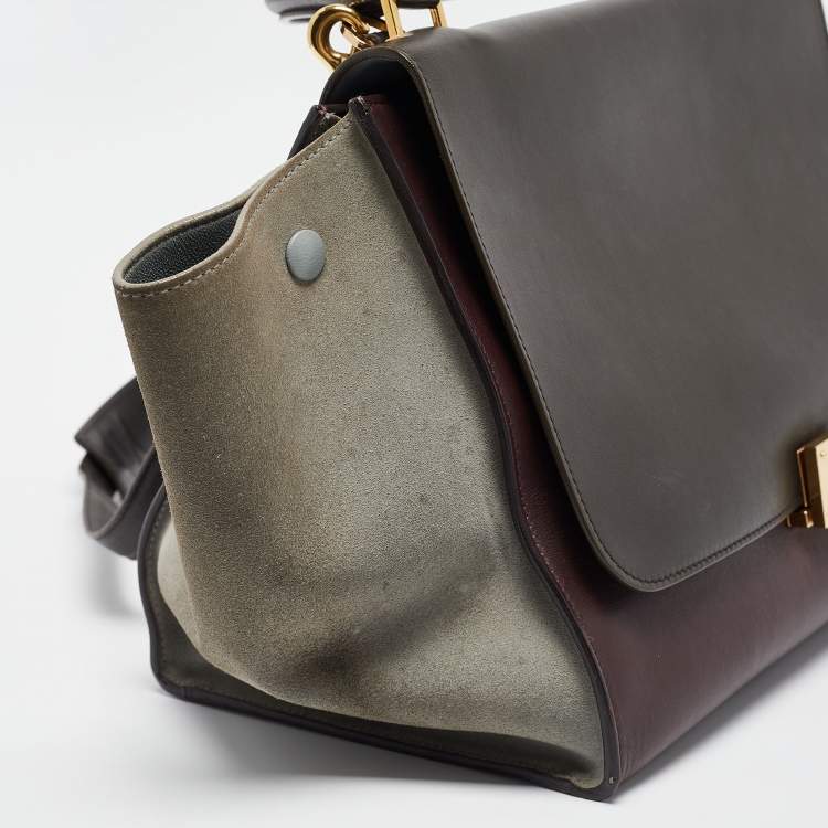 Pre Owned Celine Tricolor Leather and Suede Medium Trapeze Top Handle Bag