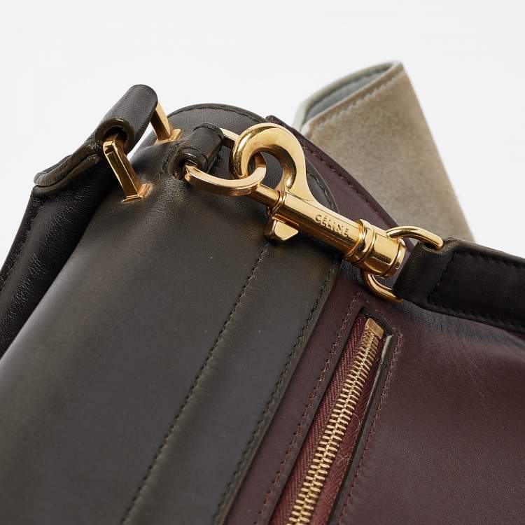 Pre Owned Celine Tricolor Leather and Suede Medium Trapeze Top Handle Bag