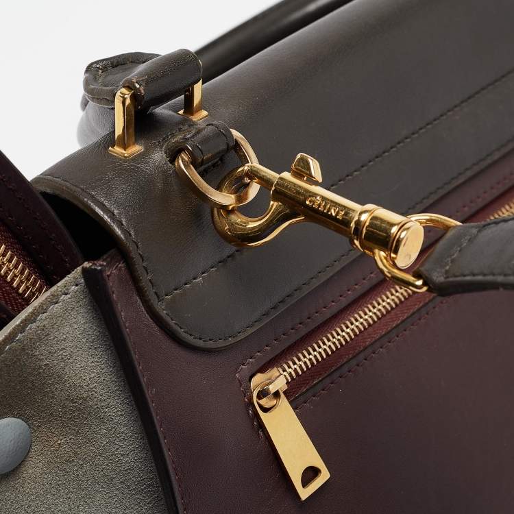 Pre Owned Celine Tricolor Leather and Suede Medium Trapeze Top Handle Bag