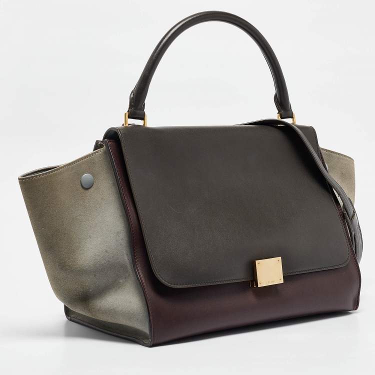 Pre Owned Celine Tricolor Leather and Suede Medium Trapeze Top Handle Bag