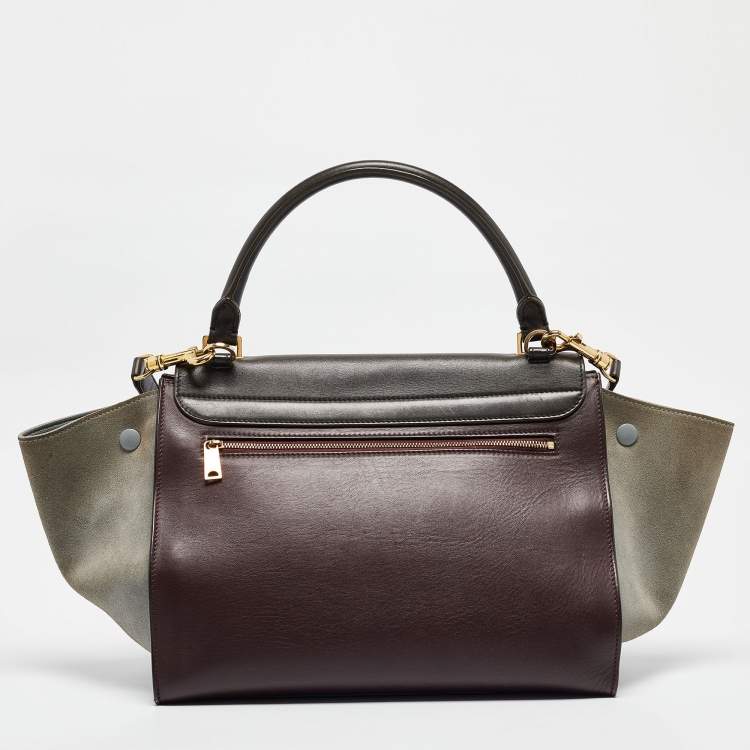 Pre Owned Celine Tricolor Leather and Suede Medium Trapeze Top Handle Bag