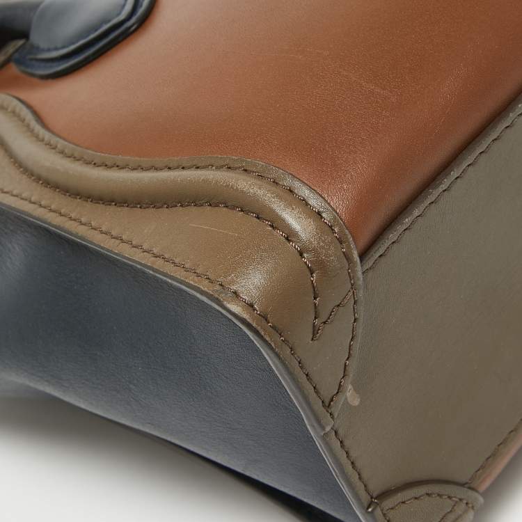 Pre Owned Celine Tri Color Leather Nano Luggage Tote