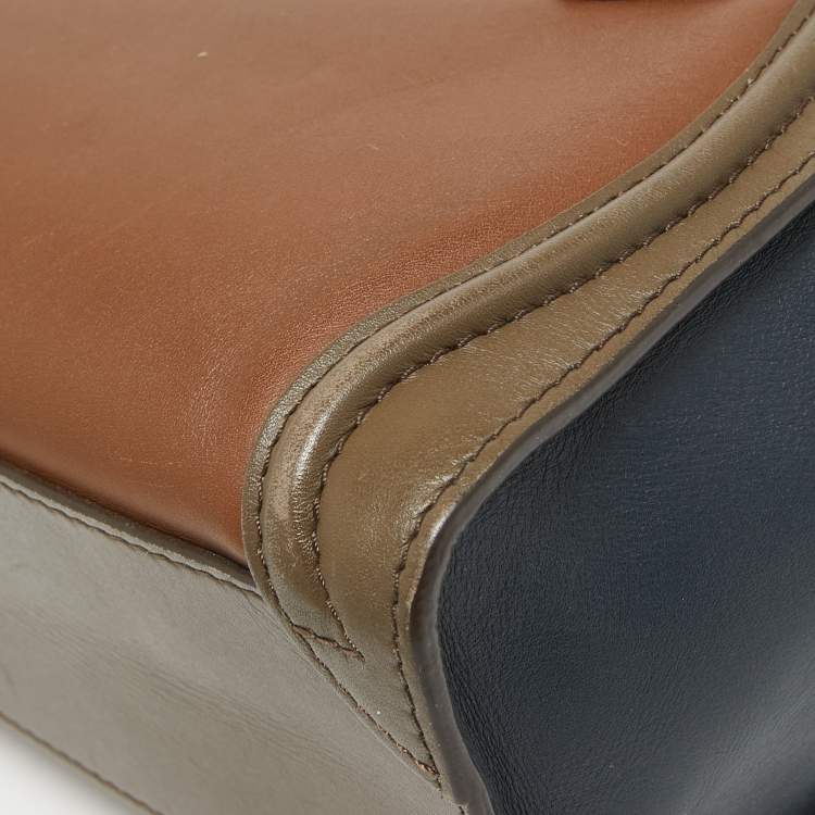 Pre Owned Celine Tri Color Leather Nano Luggage Tote
