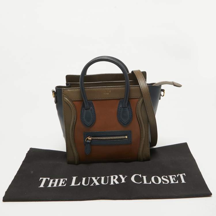 Pre Owned Celine Tri Color Leather Nano Luggage Tote