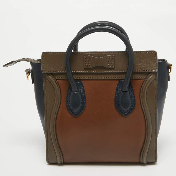 Pre Owned Celine Tri Color Leather Nano Luggage Tote