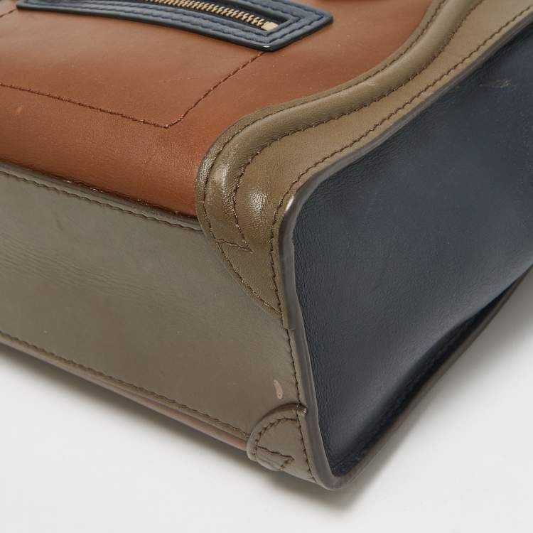Pre Owned Celine Tri Color Leather Nano Luggage Tote