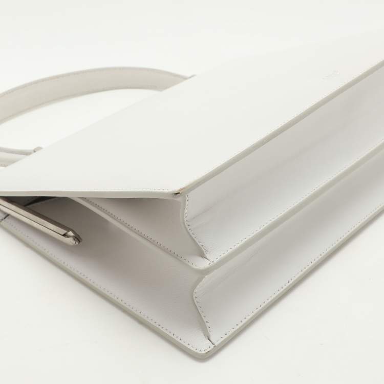Pre Owned Celine White Leather Medium Clasp Top Handle Bag