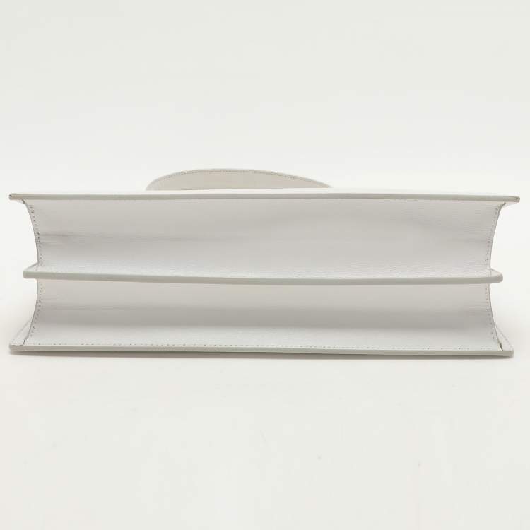 Pre Owned Celine White Leather Medium Clasp Top Handle Bag
