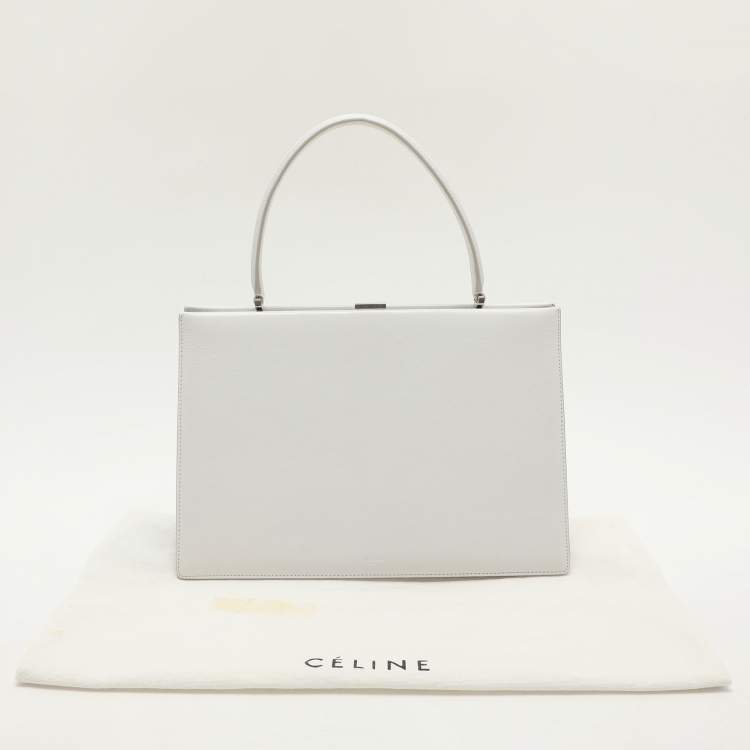 Pre Owned Celine White Leather Medium Clasp Top Handle Bag