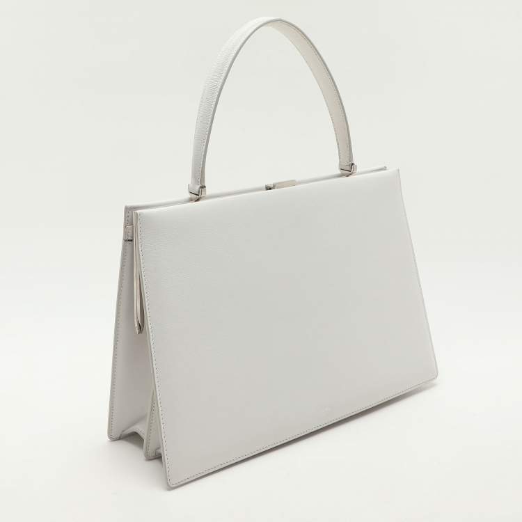Pre Owned Celine White Leather Medium Clasp Top Handle Bag