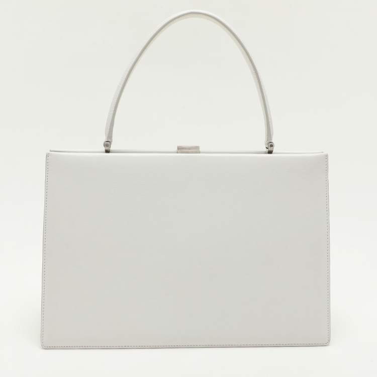Pre Owned Celine White Leather Medium Clasp Top Handle Bag