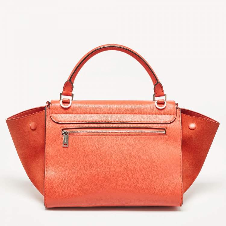 Pre Owned Celine Orange Leather and Suede Small Trapeze Top Handle Bag