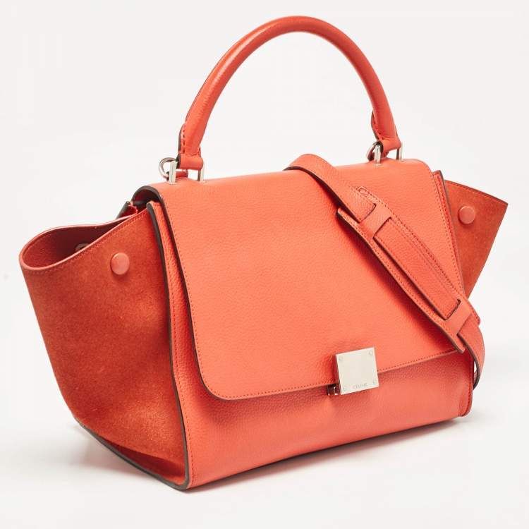 Pre Owned Celine Orange Leather and Suede Small Trapeze Top Handle Bag