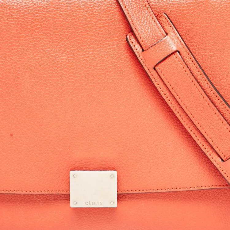 Pre Owned Celine Orange Leather and Suede Small Trapeze Top Handle Bag