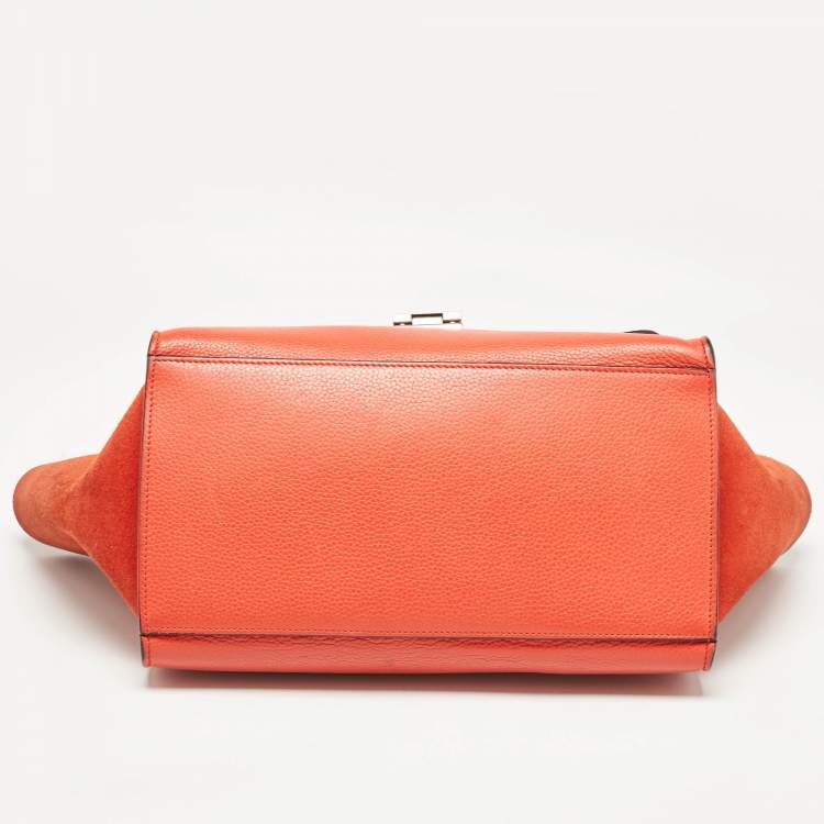 Pre Owned Celine Orange Leather and Suede Small Trapeze Top Handle Bag