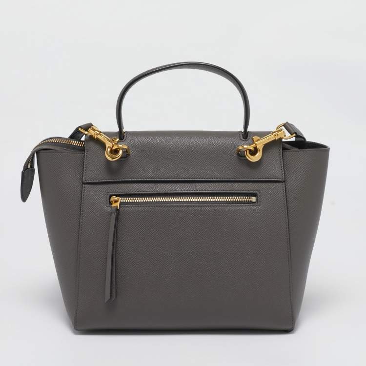 Pre Owned Celine Dark Grey Leather Micro Belt Top Handle Bag