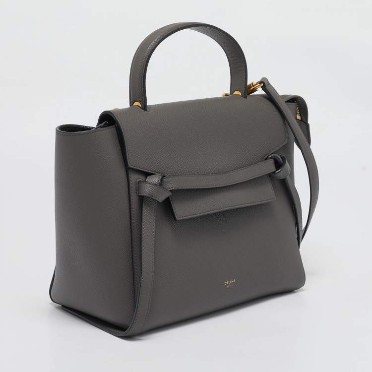 Pre Owned Celine Dark Grey Leather Micro Belt Top Handle Bag