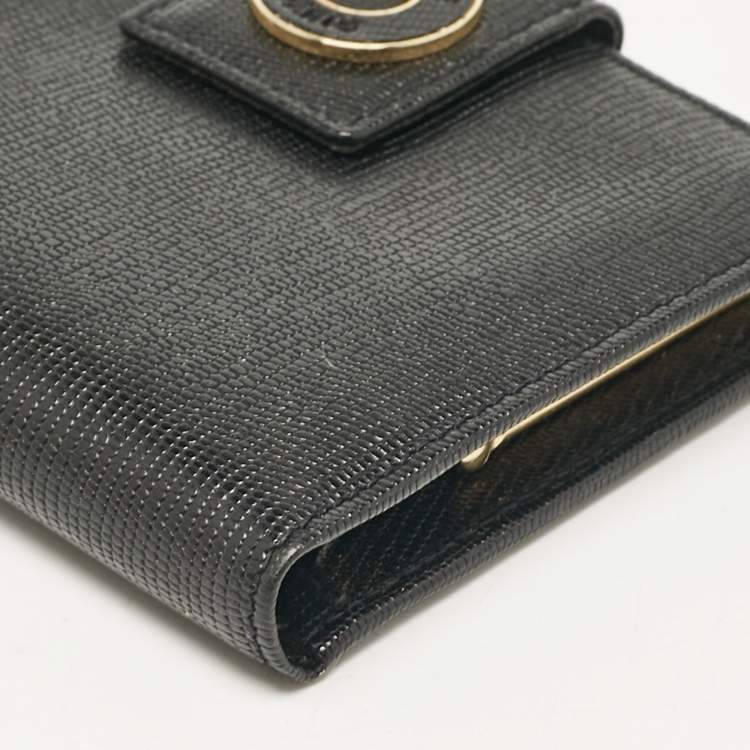 Pre Owned Celine Black Textured Leather Vintage French Wallet
