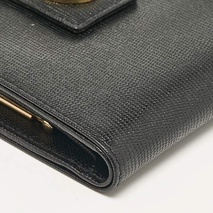 Pre Owned Celine Black Textured Leather Vintage French Wallet